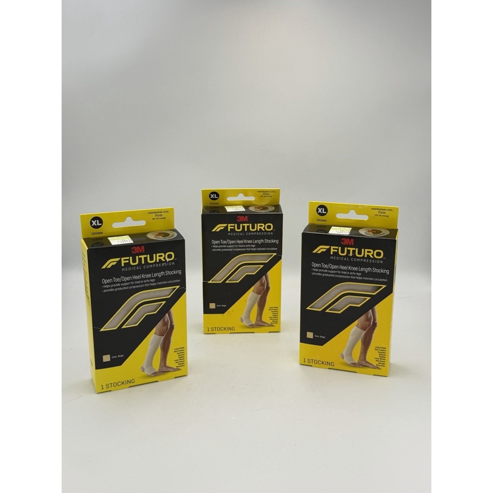 3 Pack Futuro Medical Compression Knee Length Stockings XL Open Toe 20-30 mmHg